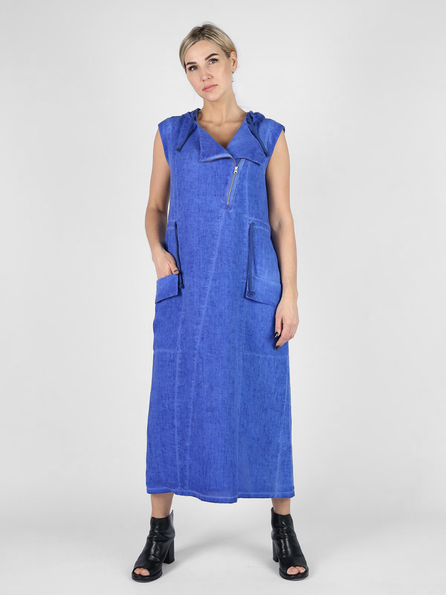 Платье 519 лен пк  синий (1)